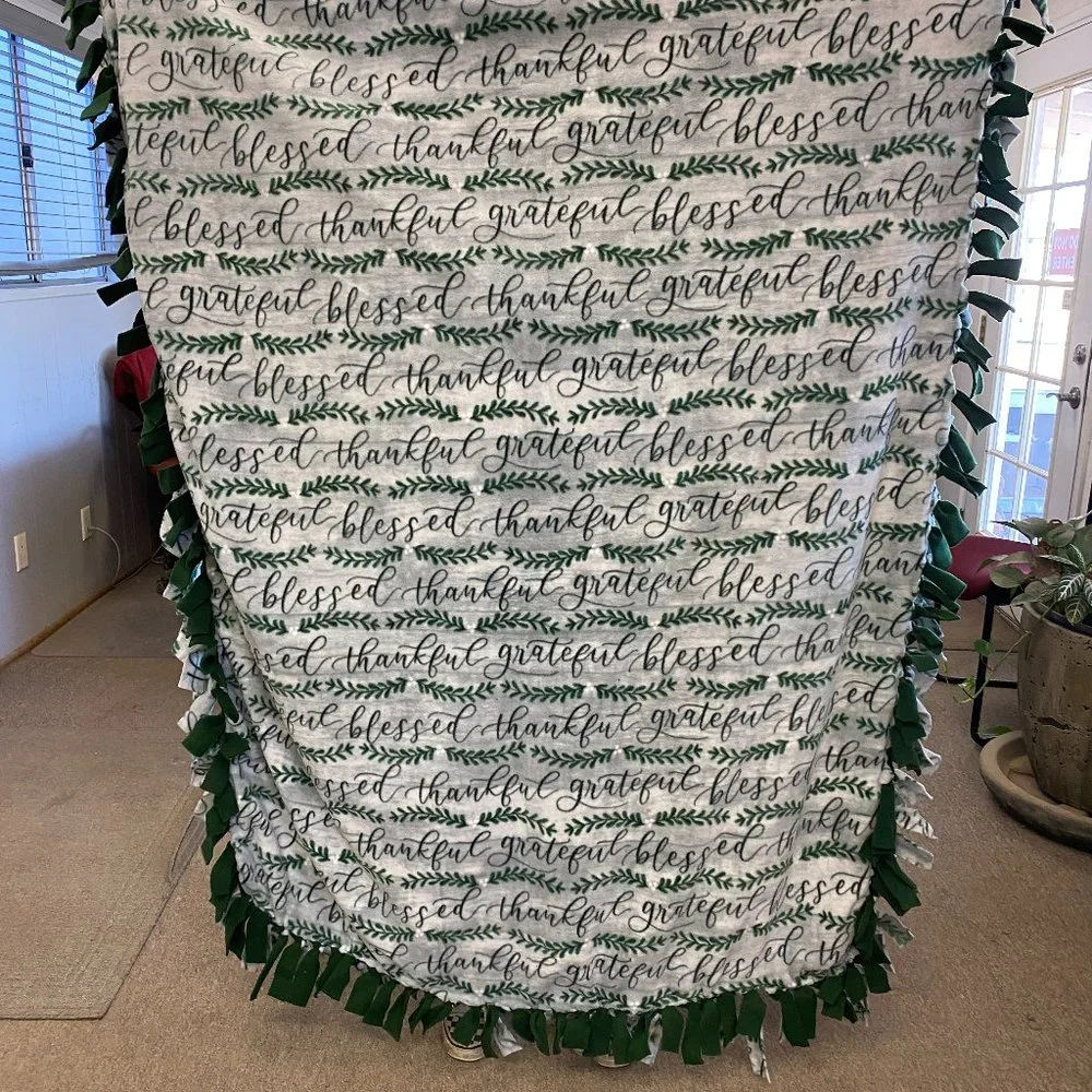 Handmade Christmas Blessed, Thankful, Grateful Tie Fleece Blanket, 61